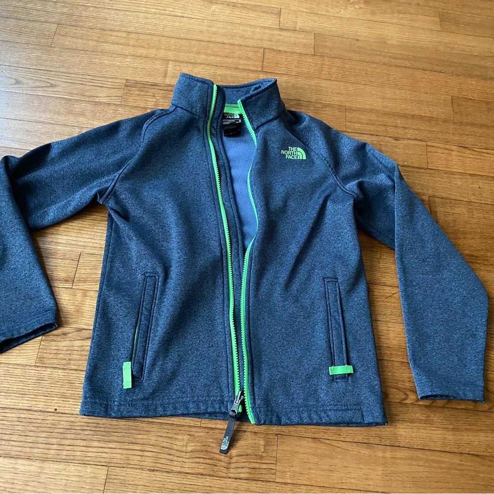 The North Face navy and Green fleece jacket zip up boys girls 10/12